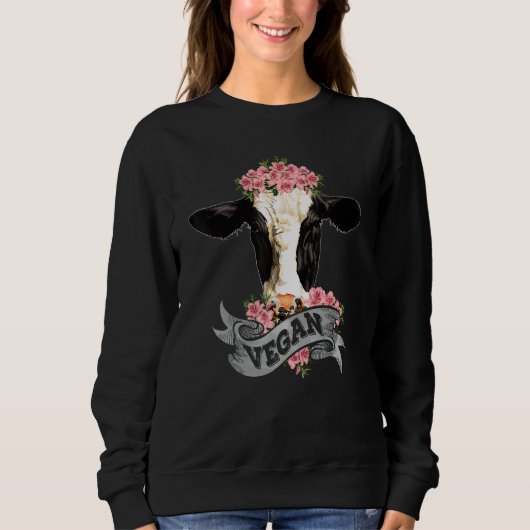 Vegan  Cow With Flower Headband Trui (Voorkant)
