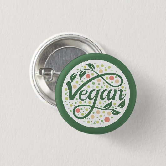 Vegan creatieve typografie met groene bladeren ronde button 3,2 cm (Voorkant /achterkant)