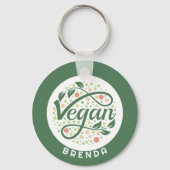 Vegan creatieve typografie met groene bladeren sleutelhanger (Voorkant)