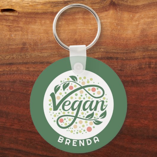 Vegan creatieve typografie met groene bladeren sleutelhanger (Achterkant)