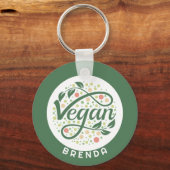 Vegan creatieve typografie met groene bladeren sleutelhanger (Voorkant)
