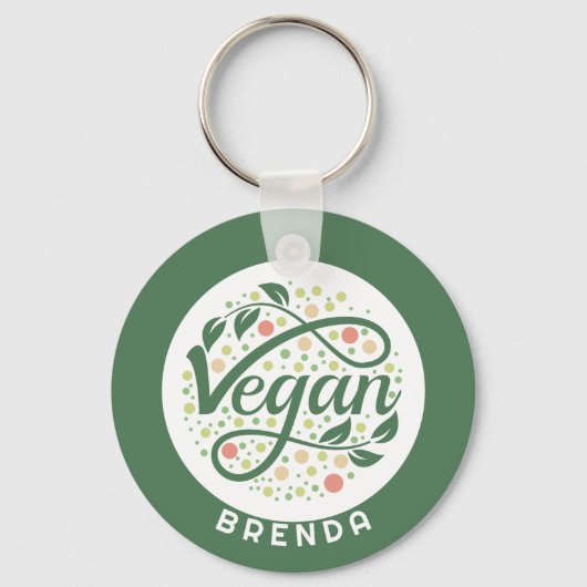 Vegan creatieve typografie met groene bladeren sleutelhanger (Achterkant)