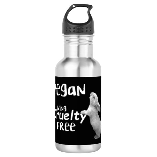 Vegan Cruelty Free Water Bottle Black and White. Waterfles (Voorkant)