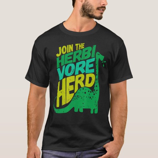 Vegan Dinosaur Join the Herbivore Herd Vegetarian T-shirt (Voorkant)