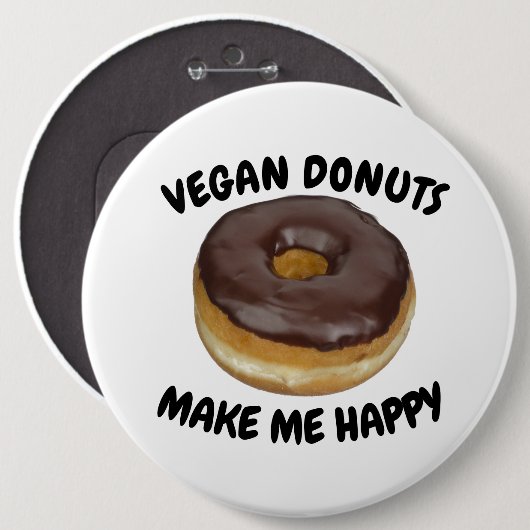 VEGAN DONUTS MAKE ME HAPPY RONDE BUTTON 6,0 CM (Voorkant /achterkant)