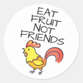 Vegan eet fruit niet vrienden schattige haan ronde sticker (Voorkant)