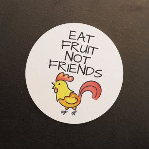 Vegan eet fruit niet vrienden schattige haan ronde sticker