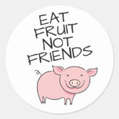 Vegan eet vruchten niet vrienden schattig roze big ronde sticker (Voorkant)