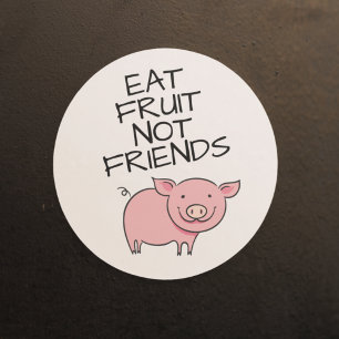 Vegan eet vruchten niet vrienden schattig roze big ronde sticker