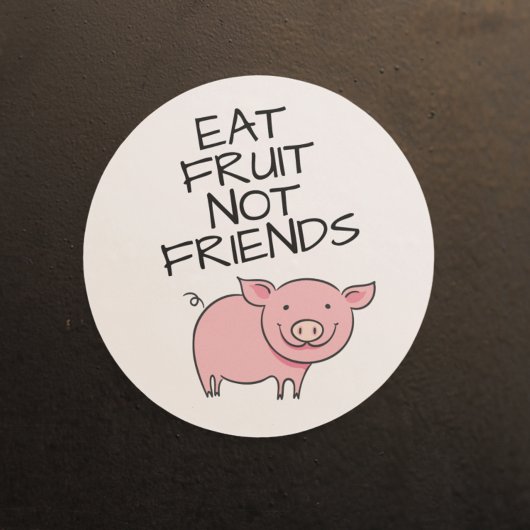 Vegan eet vruchten niet vrienden schattig roze big ronde sticker