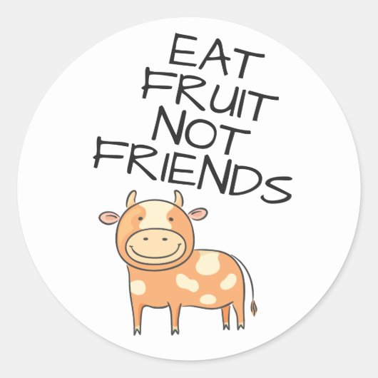 Vegan eet vruchten niet vrienden schattige bruine ronde sticker (Voorkant)