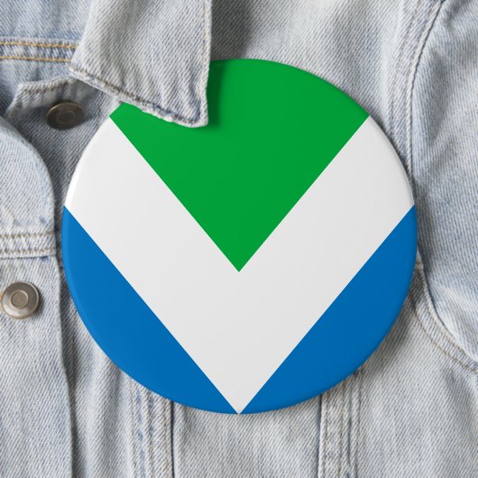 Vegan Flag Badge Pin Button (In situ)