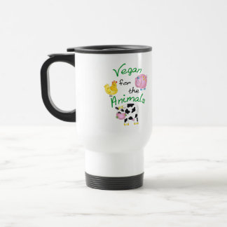 "Vegan for the Animals" met Cute Pig, Cow & Hen Reisbeker