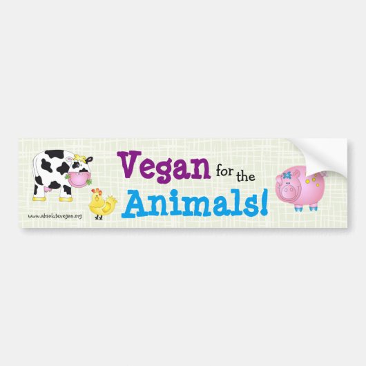 "Vegan for the Animals!" met schattige dieren Bumpersticker (Voorkant)