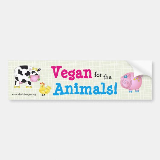 "Vegan for the Animals!" met schattige dieren Bumpersticker (Voorkant)