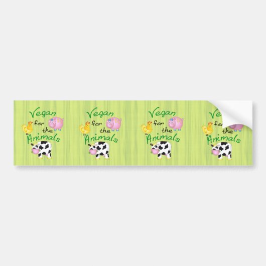 Vegan for the Animals with Cute Pig, Cow, Hen Bumpersticker (Voorkant)