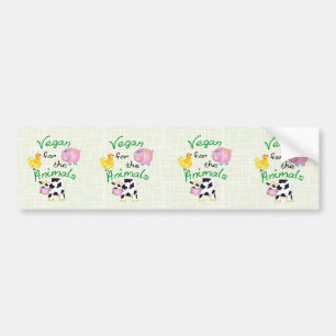 Vegan for the Animals with Cute Pig, Cow, Hen Bumpersticker