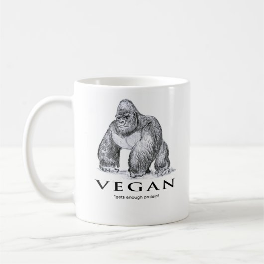 Vegan gorilla krijgt genoeg proteïne. koffiemok (Links)