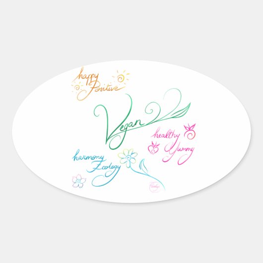 Vegan & happy lifestyle ovale sticker (Voorkant)