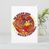 vegan happy thanksgiving kalkoen voetbal kaart (Staand voorkant)