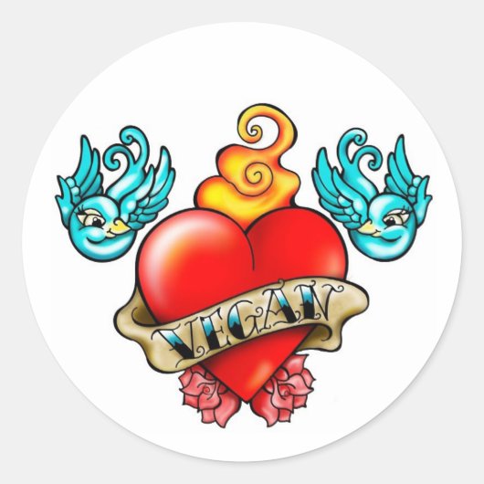 Vegan hart Sticks! Ronde Sticker (Voorkant)