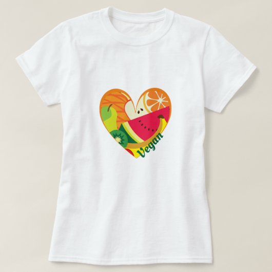Vegan Heart Colorful Fruits Statement T-shirt (Design voorkant)