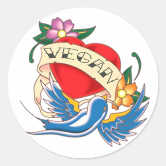 Vegan Heart Tattoo Ronde Sticker (Voorkant)