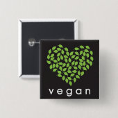 vegan HEART Vierkante Button 5,1 Cm (Voorkant /achterkant)