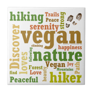 Vegan Hiker Hiking Word Cloud Tegeltje