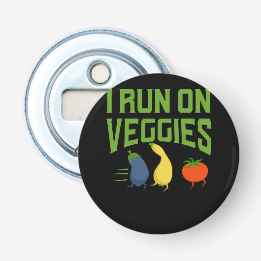 Vegan - Ik Ren Op Groenten Button Flesopener (Voorkant)
