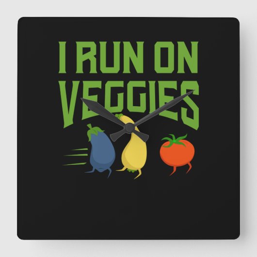 Vegan - Ik Ren Op Groenten Vierkante Klok (Voorkant)