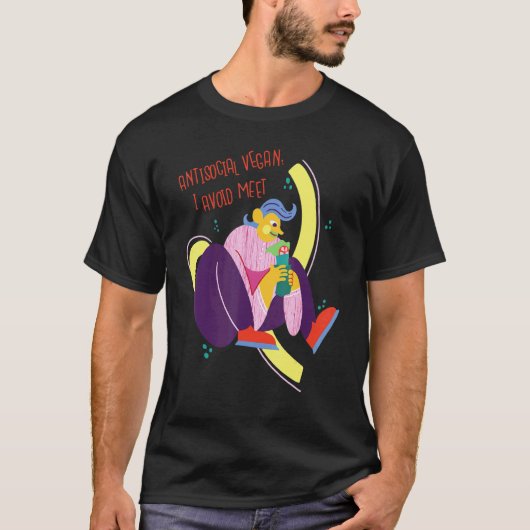 Vegan Ik Vermijd Ontmoet Grappig Antisociaal T-shirt (Voorkant)