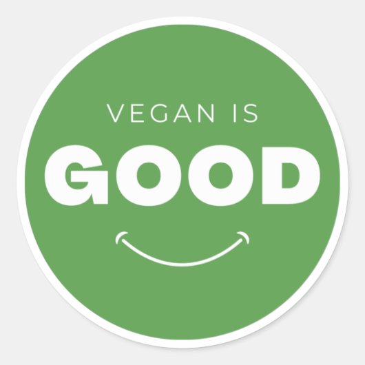 Vegan is Good - Cute Smile (White) Ronde Sticker (Voorkant)
