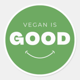 Vegan is Good - Cute Smile (White) Ronde Sticker