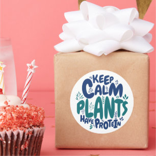 Vegan Keep Calm Planten Hebben Eiwitten Vegetarisc Ronde Sticker
