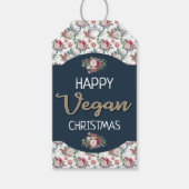 Vegan Kerstretro blauw en gouden wijnbloem Cadeaulabel (Voorkant)