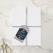 Vegan Kerstretro blauw en gouden wijnbloem Cadeaulabel (Met Touw)