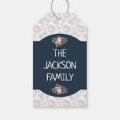 Vegan Kerstretro blauw en gouden wijnbloem Cadeaulabel (Achterkant)