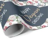 Vegan Kerstretro blauw en gouden wijnbloem Cadeaupapier (Rol Hoek)