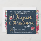 Vegan Kerstretro blauw en gouden wijnbloem Kaart (Voorkant)