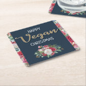 Vegan Kerstretro blauw en gouden wijnbloem Kartonnen Onderzetters (Schuin)