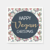 Vegan Kerstretro blauw en gouden wijnbloem Servet (Voorkant)