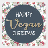 Vegan Kerstretro blauwe rode gouden winnares flora Vierkante Sticker (Voorkant)