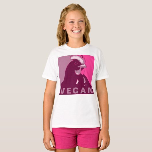 Vegan Kind Roze Pop Art Geïnspireerd Kip Tshirt (Voorkant volledig)