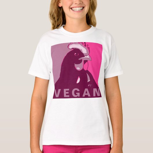 Vegan Kind Roze Pop Art Geïnspireerd Kip Tshirt (Voorkant)
