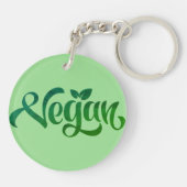 Vegan Logo Green Typography Art Sleutelhanger (Achterkant)