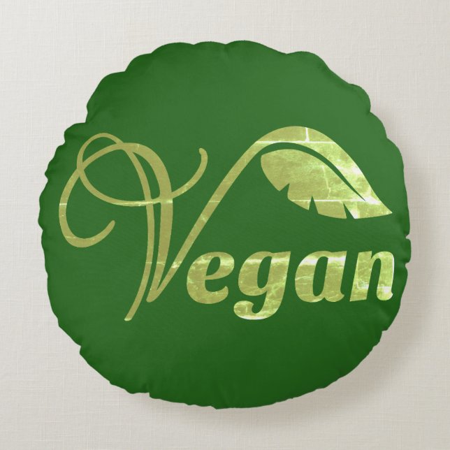 Vegan Logo Leaf Rond Kussen (Voorkant)