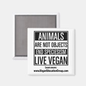Vegan magneet speciesisme - Dieren zijn geen objec (Voorkant / Achterkant)