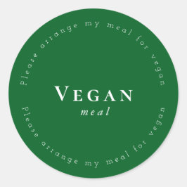 Vegan meal Request Sticker, Dark-Green, White Ronde Sticker