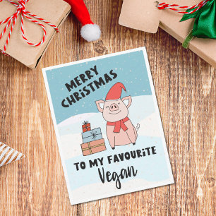 Vegan merry Christmas schattig cartoon biggetje Briefkaart
